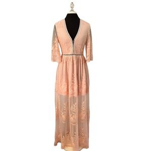 NWT Southern Fried Chics Blush Pink Floral Lace Maxi Dress S/M